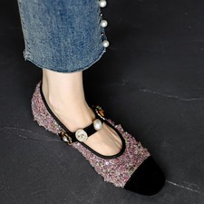 Genuine Leather Straight Stripe Mary Jane Shoes Womens Autumn Floral Flat Shoes