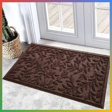 Heavy Duty Welcome Doormat Non Slip Natural Rubber 17x30 Inch Leaves Brown