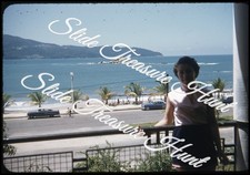 Pretty Woman Beach Hotel Cars 35mm Slide 1950s Red Border Kodachrome