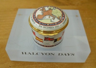 Ltd Ed Halcyon Days ''Bildung des gemeinsamen Binnenmarktes'' Emaille Box - 1 3/4''