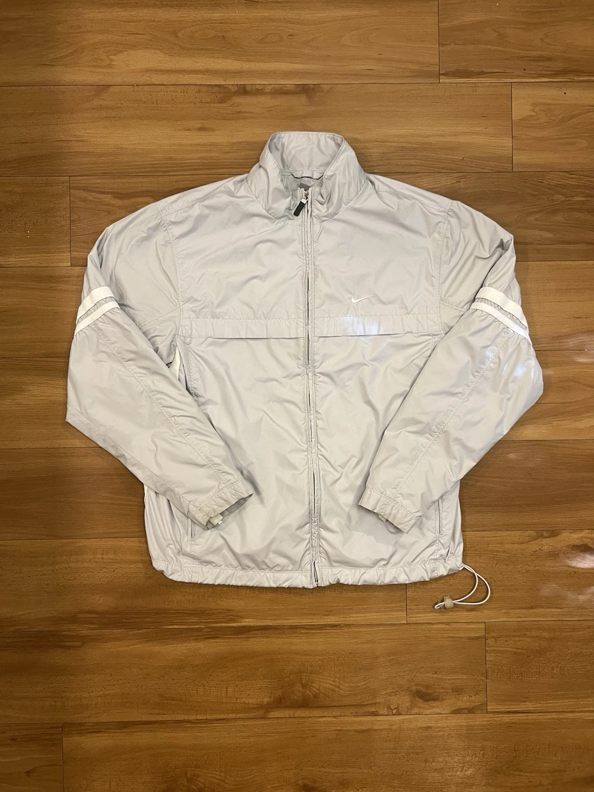 Vintage Y2K Nike Mens Gray Zip Up Windbreaker Track Jacket Size L Logo Swoosh