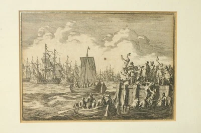 Altes Bild Stich Jan Luyken ? Seeschlacht Schiffe Segelschiff Kupferstich Druck - Bild 1 von 4