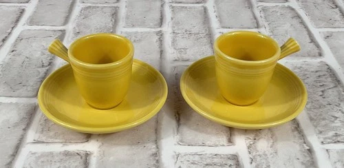 Fiesta Cup & Saucer Yellow Demitasse AD Stick Handle Lot of (2)