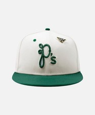 PAPER PLANES CHROME WHITE DARK GREEN P S LOGO HAT WITH SIZE 7 1/4