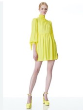 Alice + Olivia Thea Tie Blouson Sleeve Mini Dress Yellow Sz L NWT $465