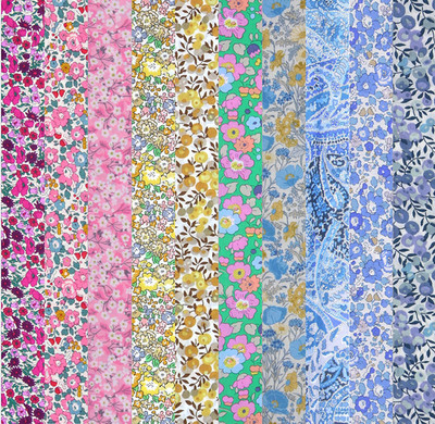 10 Stück Konvolut Liberty Stoff Tana Lawn (Regenbogen)