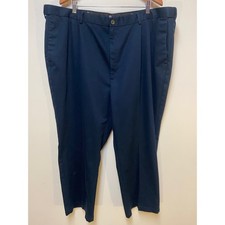 Haggar Work to Weekend Pants Men 46x29 Navy Blue Pleated Slider Waistband Cotton