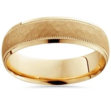 6mm Hammered Mens Wedding Band 14K Yellow Gold Ring