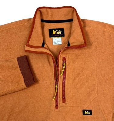 REI Mens Trailsmith Fleece Pullover PolarTec 1/2 Zip Orange Sweater Jacket XL