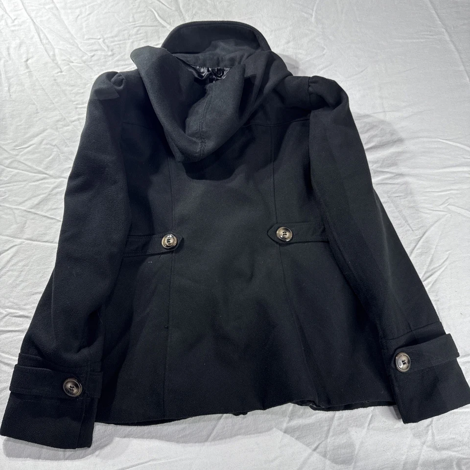 Pink Envelope Women's XL Black Hooded Peacoat Double Breasted Button Jacket - Image 4 of 4