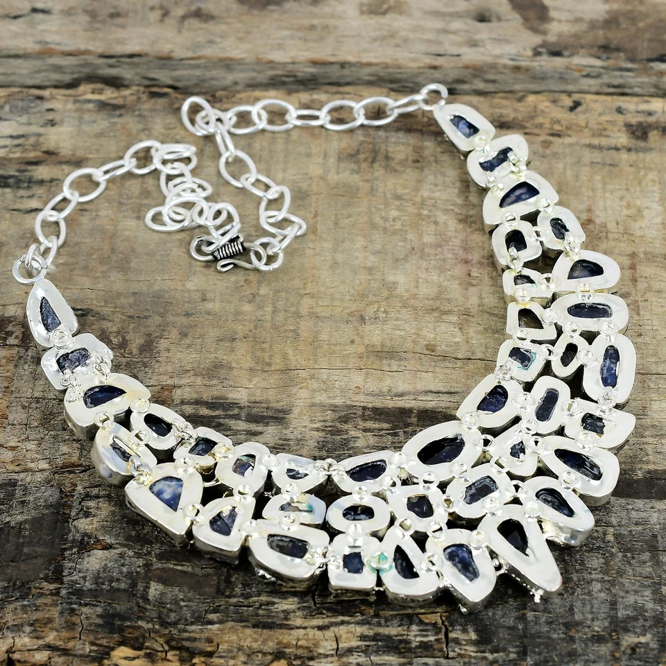 Sodalite Grezzo Collana 925 Argento Sterling Donna Gioielli Regalo Pasquale - Immagine 4 di 4