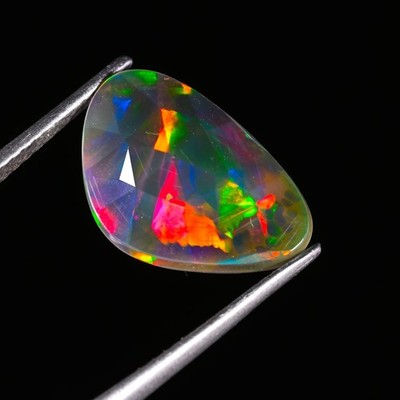 Natural Ethiopian Multi Fire Black Opal Oval Faceted Loose Gemstone 2.6 CTS AAA