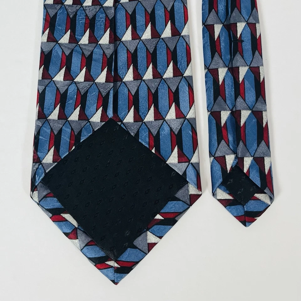 Monterey Bay 100% Silk Neck Tie Blue/Red/Silver/Black Geometric 3 7/8” - Image 3 of 4