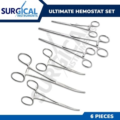 SURGINSTRUMENTS Ultimate Hemostat Set, 6 Piece Ideal for Hobby Tools, Electronics, Fishing