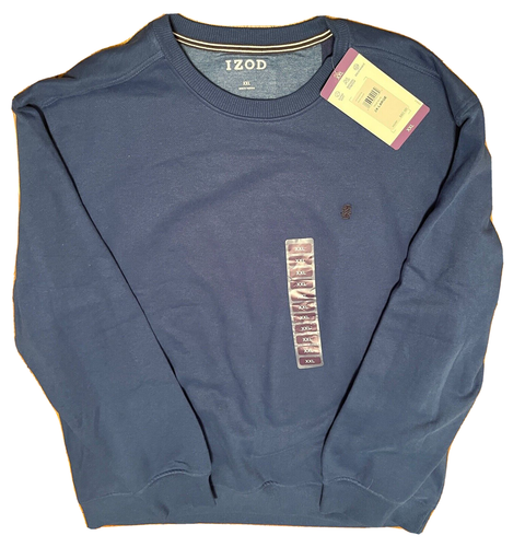 NWT IZOD Men's Blue Long Sleeve Sweatshirt Size XXL Logo Crew Neck Soft Stretch