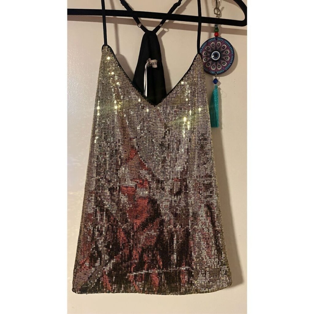 Grace Karin Medium Gold Glitter Sequin Clubbing Dress Strap BNWT