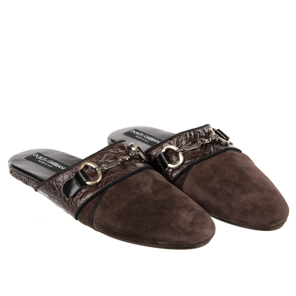 正規店買付【DOLCE & GABBANA】ロゴ サンダル DOLCE & GABBANA DG Logo Metal Buckle Slipper Shoes Brown