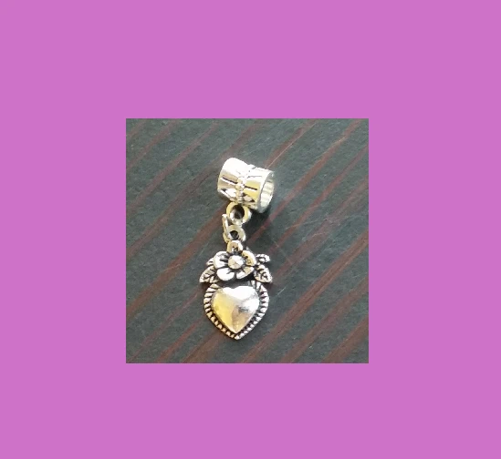 2x Heart Flower Leaves Charms Pendant Silver Tone Spacer Beads Love