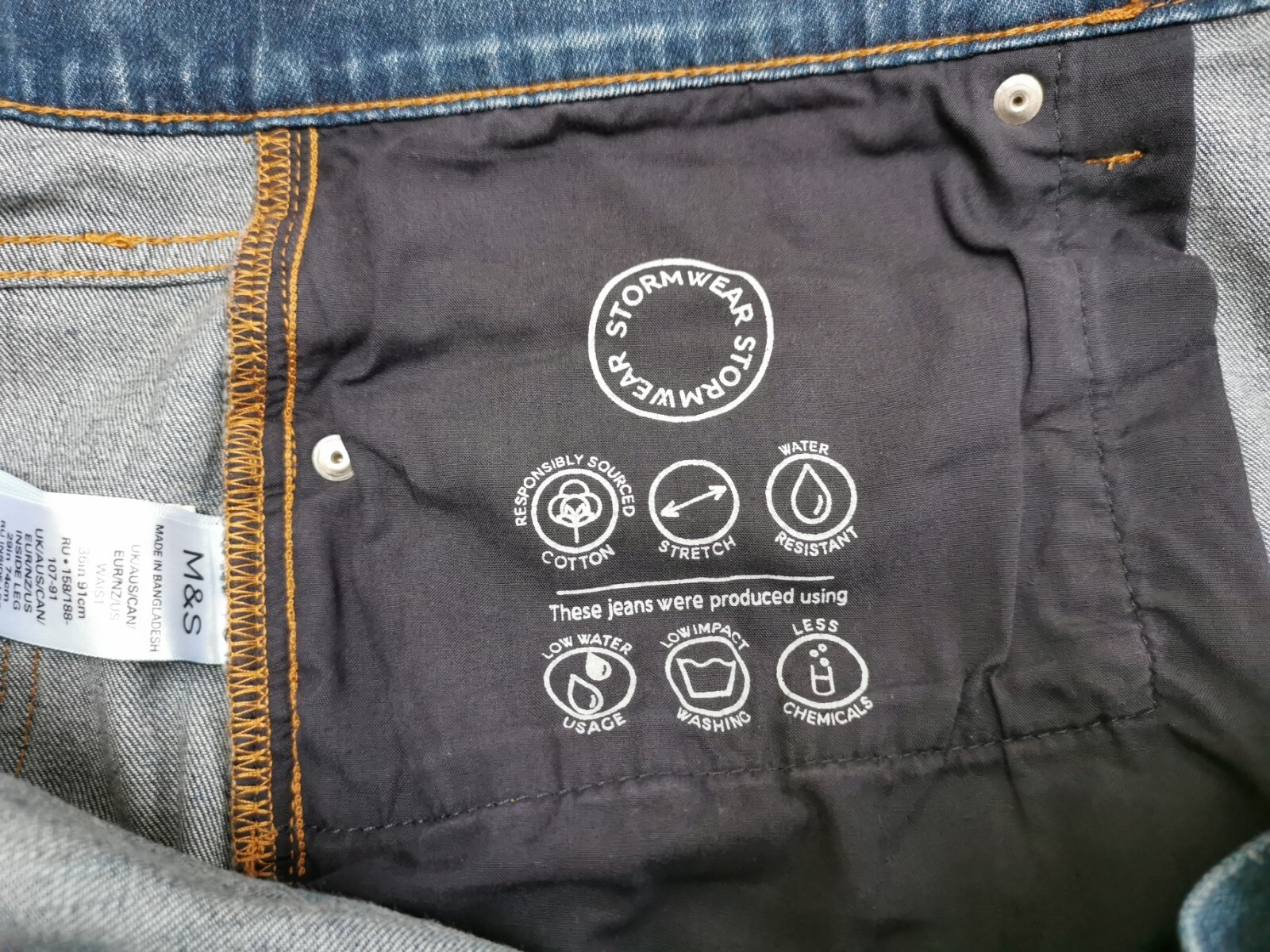 Marks And Spencer Mens Blue Stormwear Jeans W36 L29 eBay