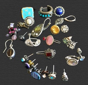 Antique Vintage Single Earring Lot  - Various Styles - Colorful Stones & Glass