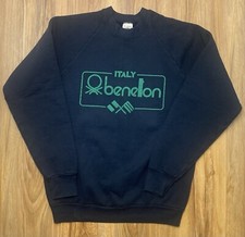 Benetton Italy VTG Black Sweatshirt Mens Large 90s RARE Made In USA 20.5x27.5