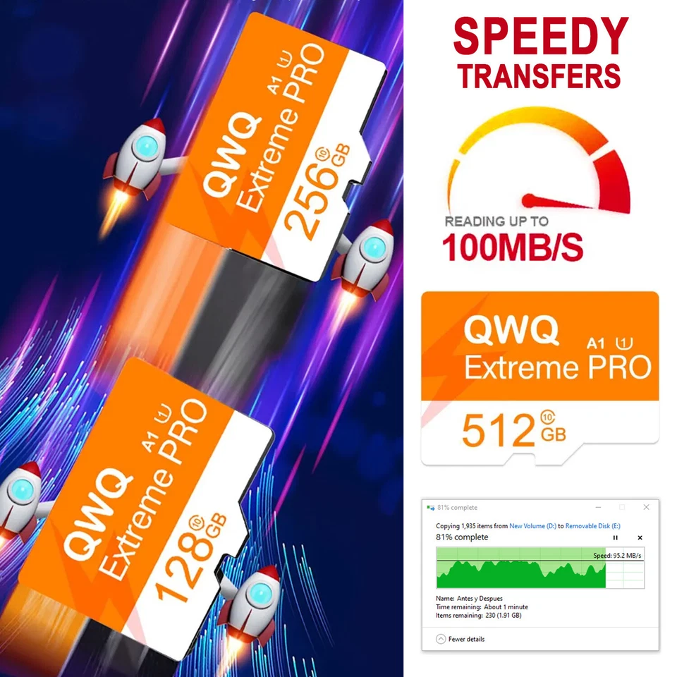 Micro SD 卡内存 128GB 256GB 512GB PRO Extreme A1 U3 V10 Class 10 - 4 包 — 第 4/4 张图片