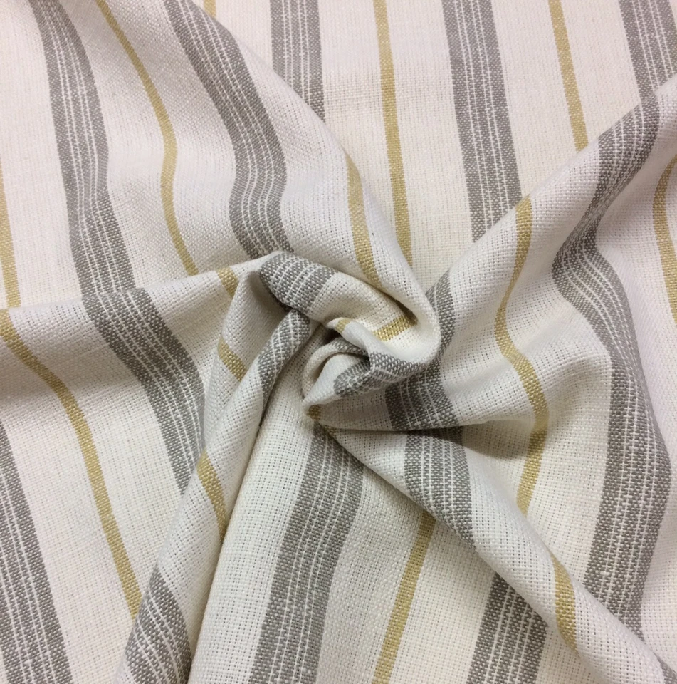 DESIGNER STRIPE GRAY WHEAT BEIGE WHITE 100% LINEN MULTIUSE FABRIC BY YARD 56"W - Image 3 of 4
