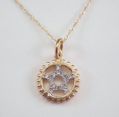 Gelbgold Diamant Kreis des Lebens Halskette Anhänger Kette 18'' Zahnrad Zahnrad