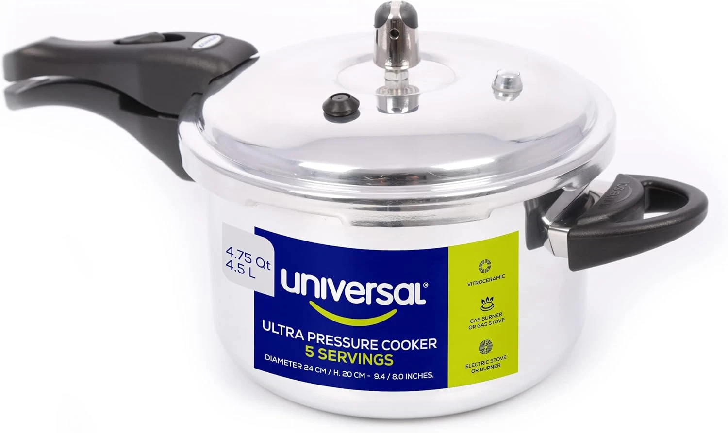 4.75 Quart Aluminum Pressure Cooker - Anti-Rust, Even Heat, Serves 5