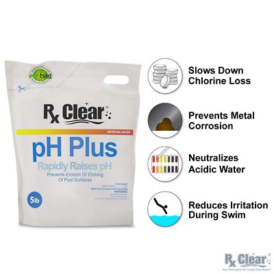 Rx Clear pH Plus Increaser Granular Soda Ash Chemical For Swimming Pool - 5 lbs