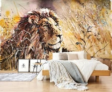 3D Lion Pattern ZHUA1249 Wallpaper Wall Murals Removable Self-adhesive Zoe