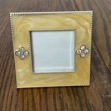 Enamel And Rhinestone Mini Photo Picture Frame 2x2 Metal Yellow Gold Enamel Bead