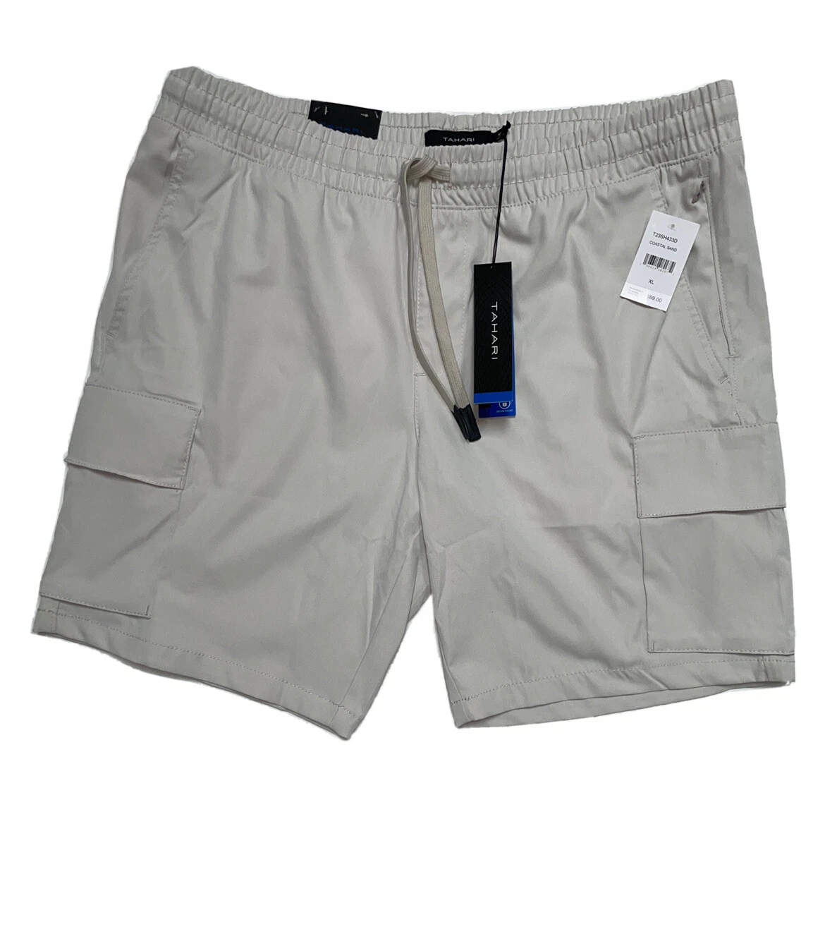 TAHARI Hybrid Slim Fit Tech Mens Elastic Waistband w/ Drawstring Cargo Shorts XL