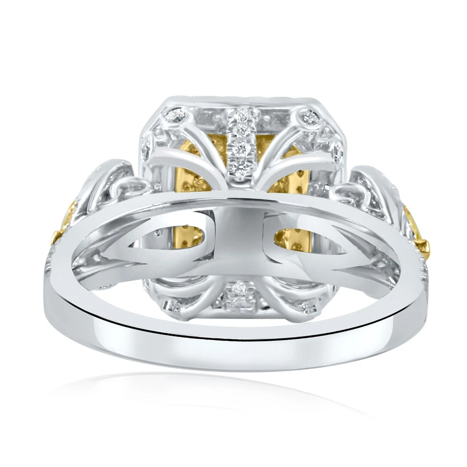 Anillo con halo de diamantes de corte brillante radiante amarillo elegante certificado por GIA 2,12 TCW de 18 k Foto 4 de 4