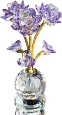 QFkris Purple Crystal Rose Flower Glass Figurine Collectible Statue 