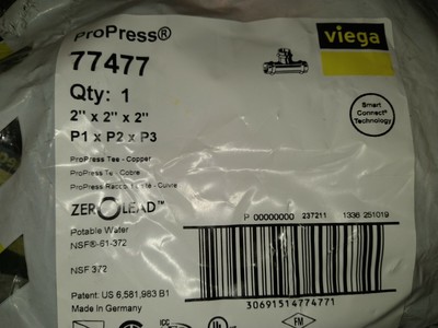 2) Viega 77477 Propress 2'' Copper Tee - Triple Press Connection - Smart Connect