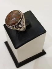 Men 925 Silver Engraved Ring Natural Agate,Rare Aqeeq Giftعقيق سليماني سلطاني