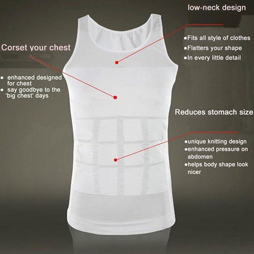 MEN SLIM VEST Body Shaper Chest Belly Waist Trainer Compression Shirt Underwear - Picture 15 of 23