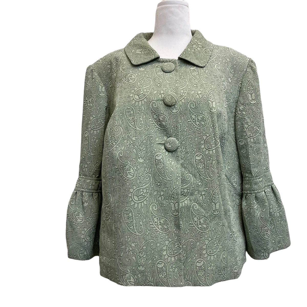 Giorgio Sant Angelo Mint Green Paisley Brocade Swing Coat sz 16 W