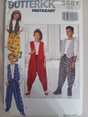 Vintage 1990s Butterick 5667 Youth Baggy Parachute Pants Vest Top Sizes 12 14
