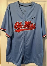 Ole Miss Rebels Nike Dri-Fit Baseball Jersey Power Blue Mens Stitched 3XL