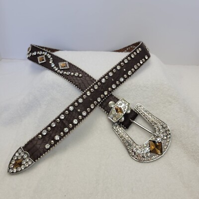Rhinestone Genuine Leather Belt (Size L) 50138 Rhinestone Belt Fashion Western Bling Crystal Genuine  main image 3