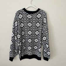 Vintage Sweater By Jolie 80s 90s Black White Scalloped Neck Sz 24