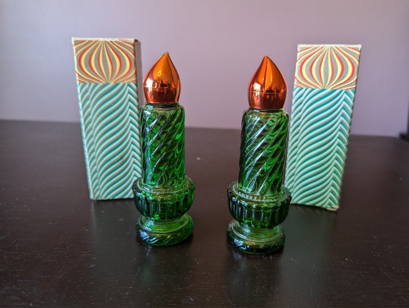 2 Vintage Avon Christmas Candles Sweet Honesty Cologne Bottles Used W/Boxes
