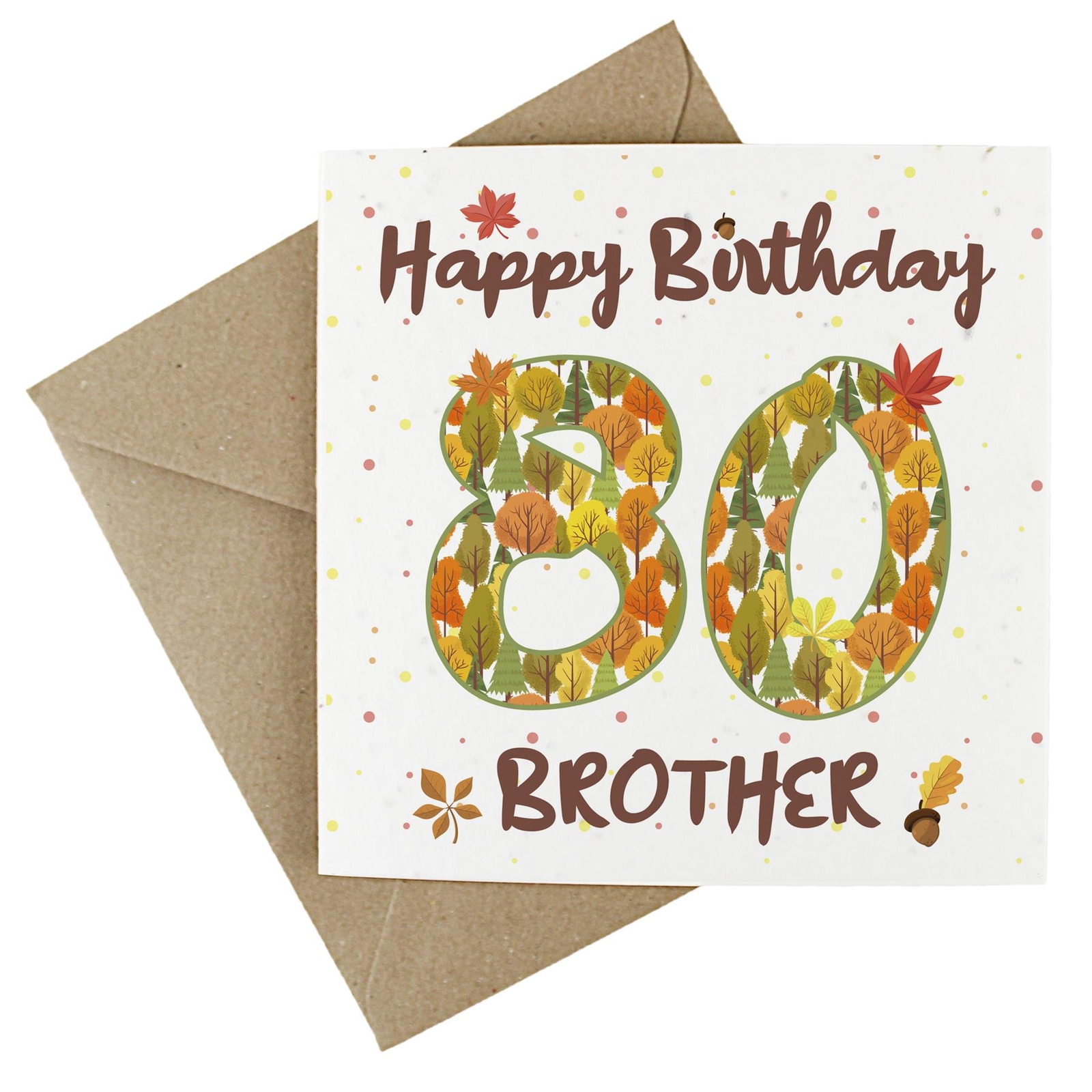 Brother 80th Birthday Age Card - Autumnal Leaves & Trees Wildflower Seed Card