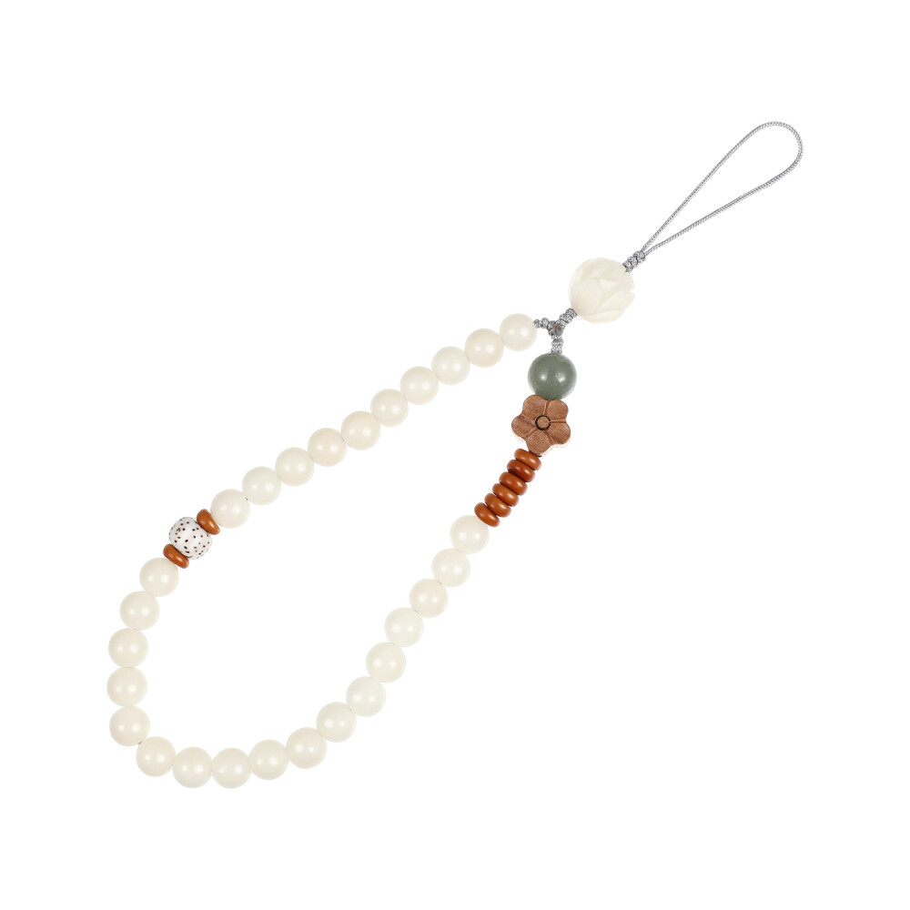 White Jade Bodhi Beaded Bracelet Phone Strap Lanyard Charm-image