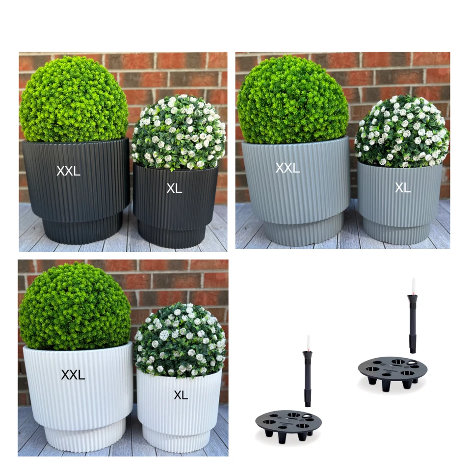 Blumenkübel Blumentopf mit Bewässerung Einsatz Rund Rillen 3 Farben XL/XXL Groß - Bild 2 von 4