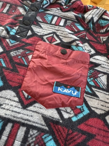 Kavu Tennaway 1/4 Snap Pullover Jacket Men’s XXL Red Fleece Sweater Aztec - Picture 2 of 8