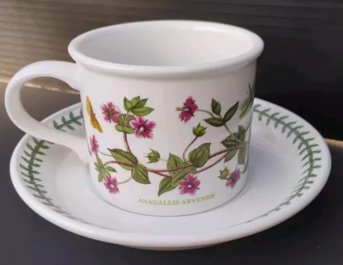 Portmeirion BOTANIC GARDEN Coffee  Drum Flat Cup & Saucer Pimpernel Flower