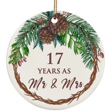 17 Years As Mr Mrs 2025 Ornament 17th Anniversary Flower Wreath Christmas Gift